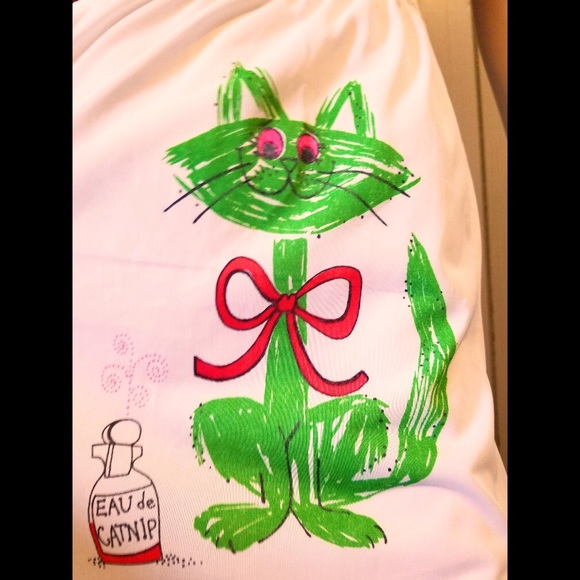 😺Vintage 60s Eau de Catnip Cutest Happy Green Kitty Mini Slip Skirt - Picture 2 of 8